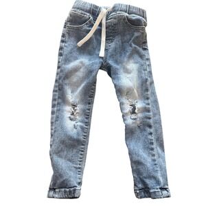 Little Bipsy Boys Jeans Light Wash Distressed Elastic Waist Drawstring Size 2-3T